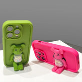 3D Bear Holder Matte Case For iPhone Soft Shockproof Stand Cover